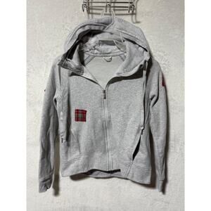Lululemon Gray Zip Up Thumb Hole Hoodie Plaid Flannel Patches N60416 Size 6